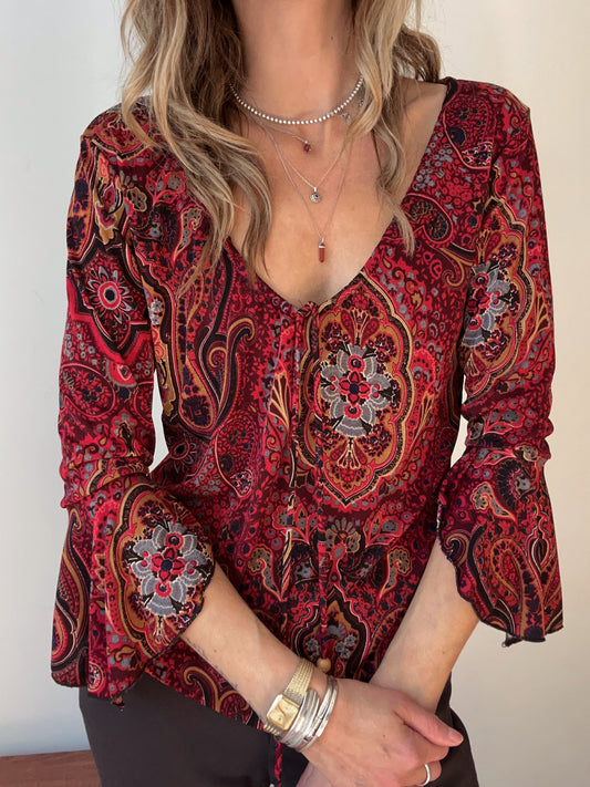 tie-neck paisley blouse