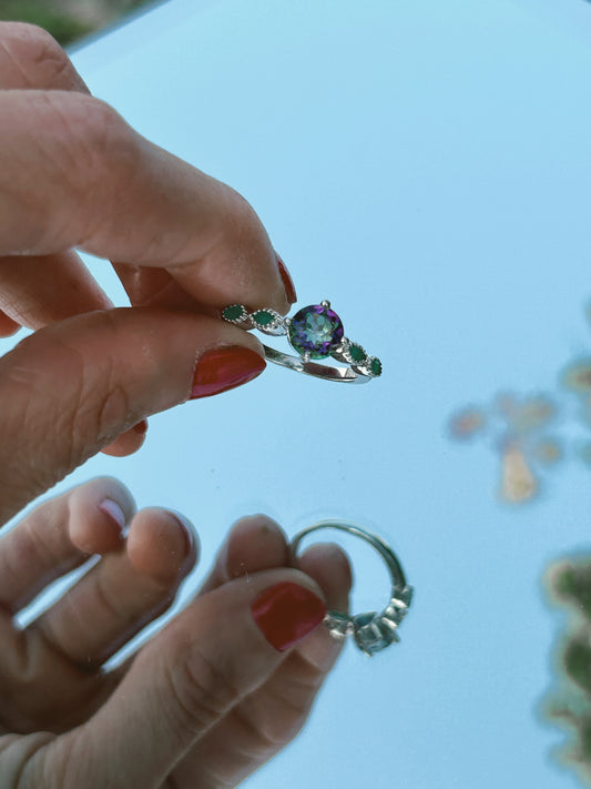 mystic topaz and emerald ring