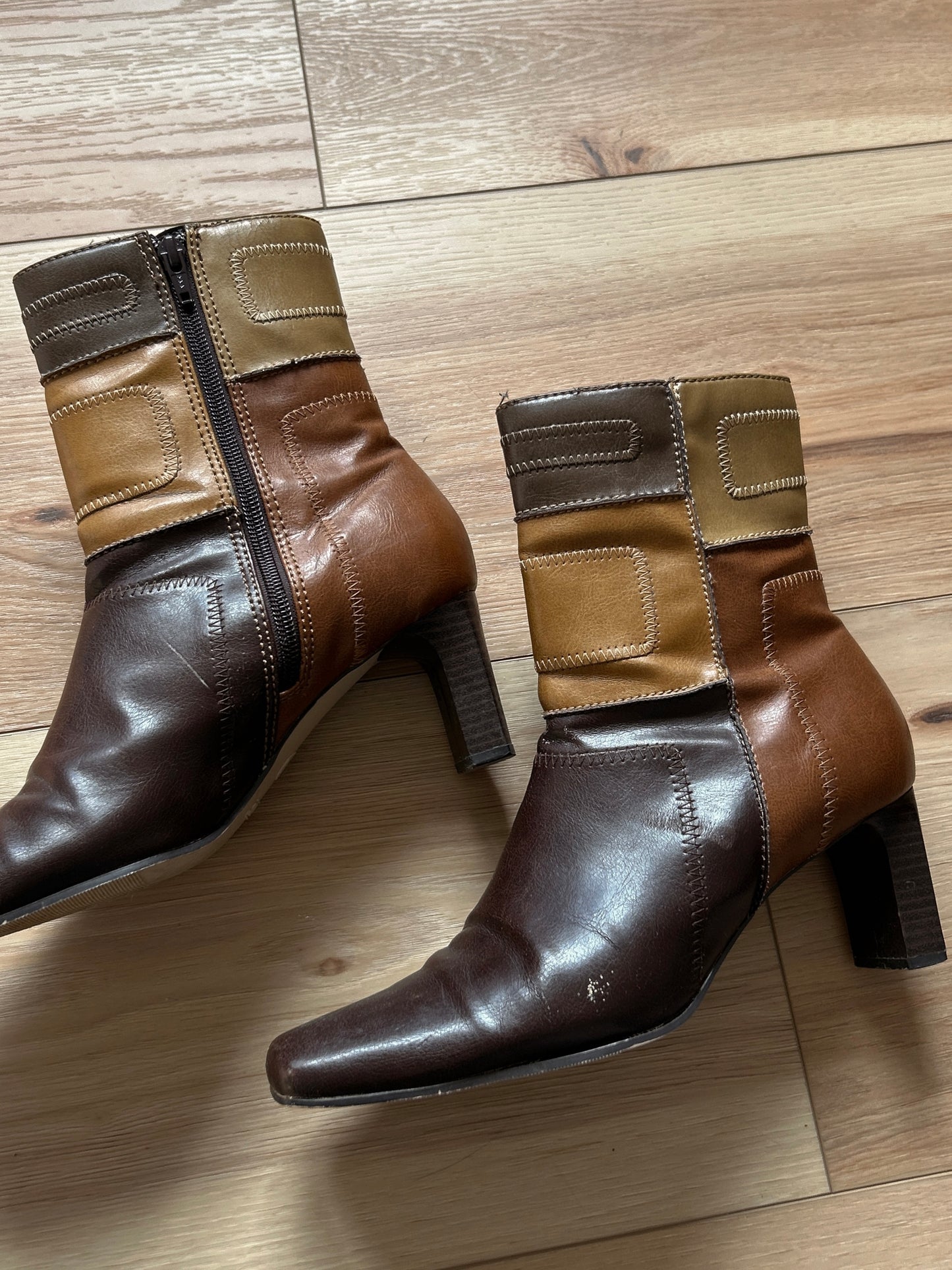 heeled patchwork boots