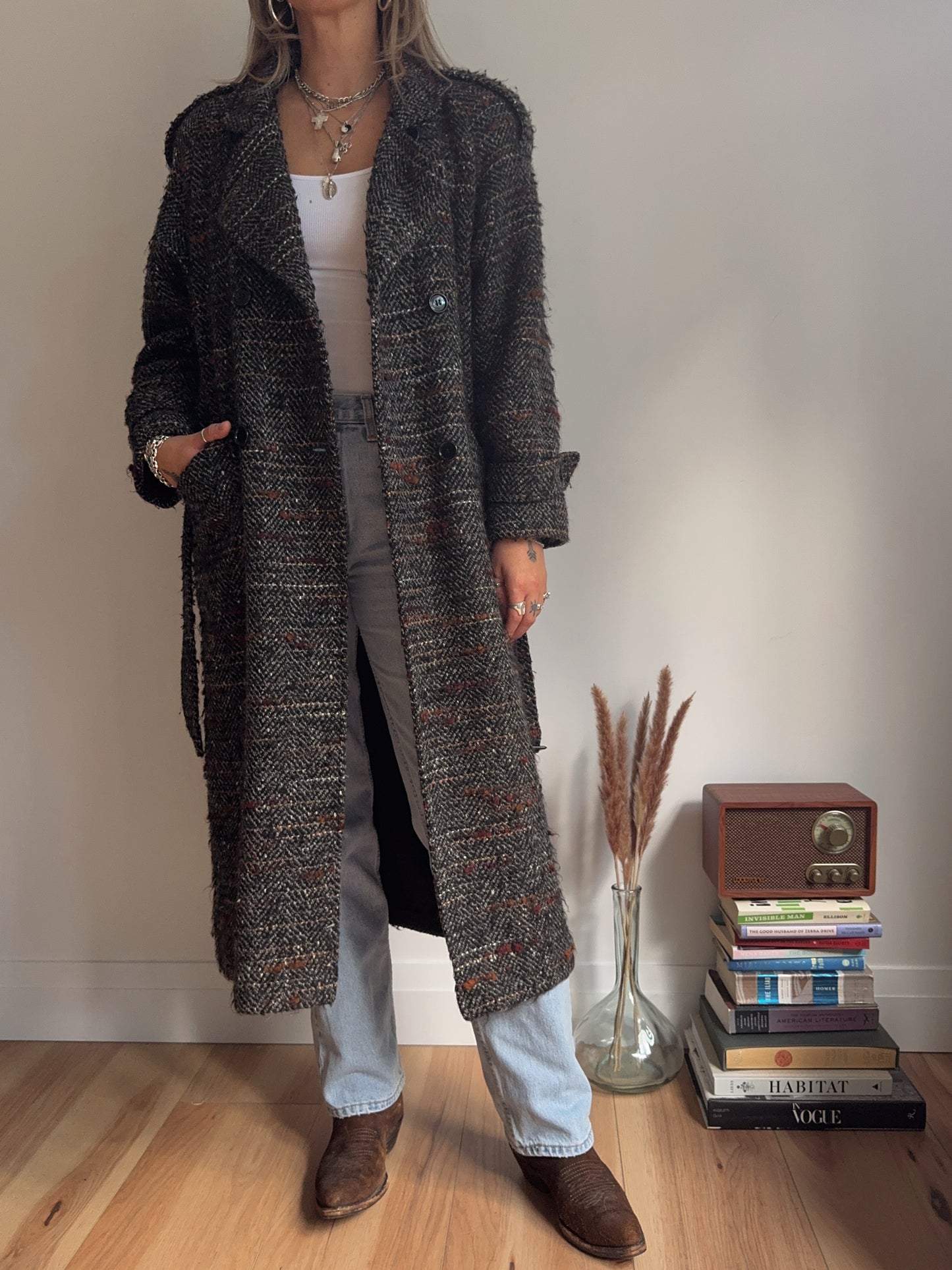 tweed wool trench