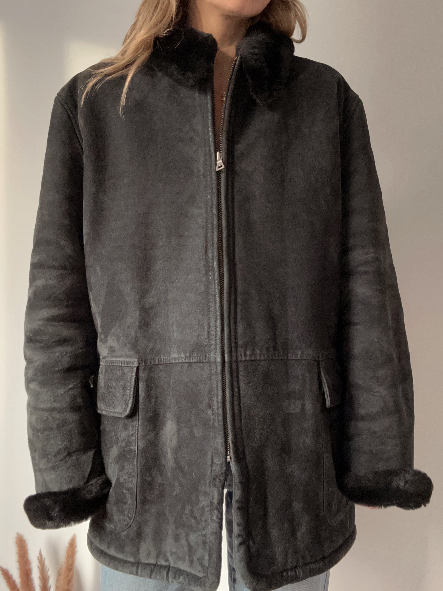 shearling zip jacket