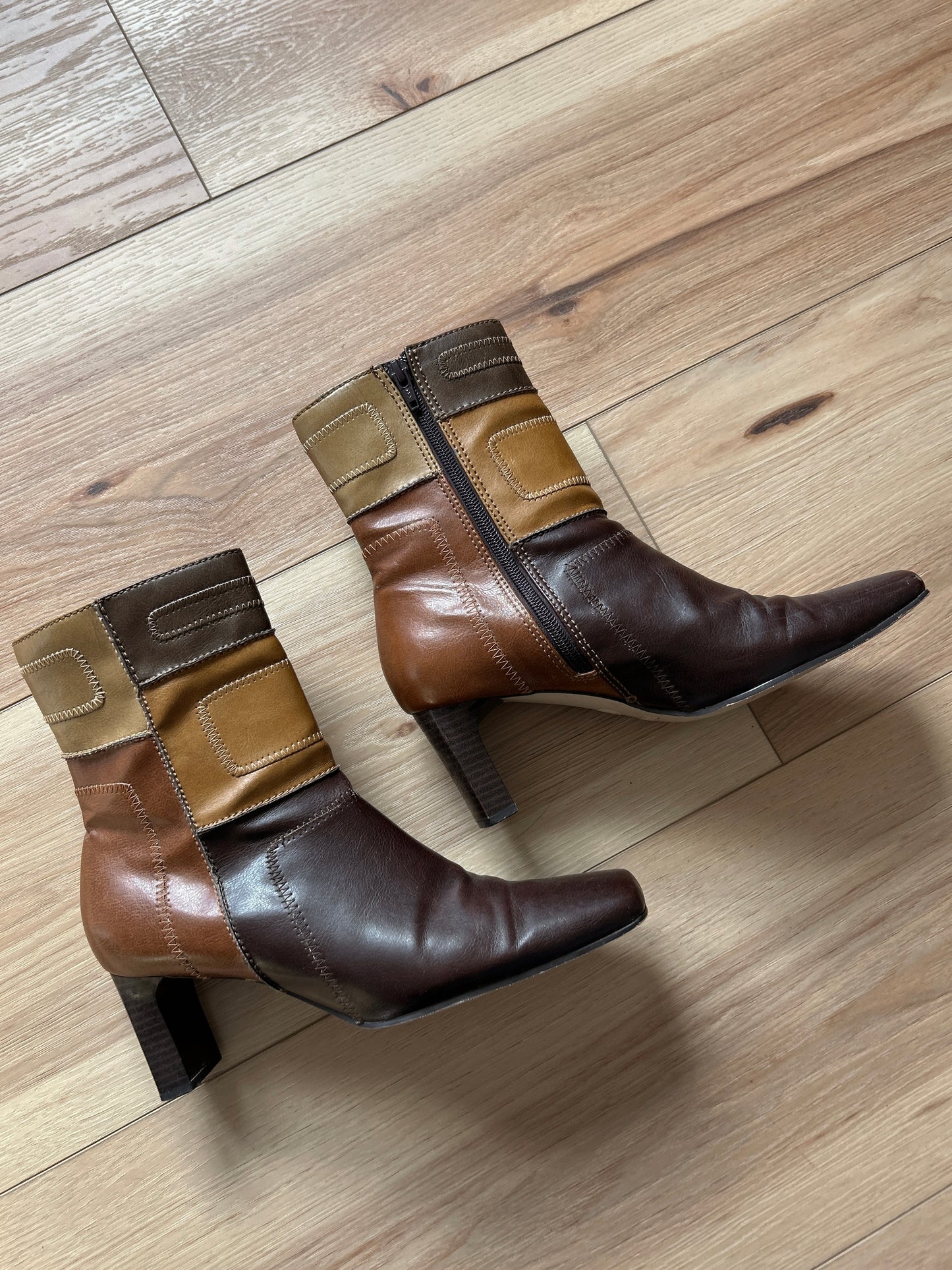 heeled patchwork boots