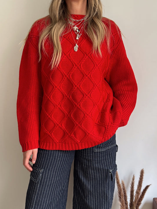 red knit sweater