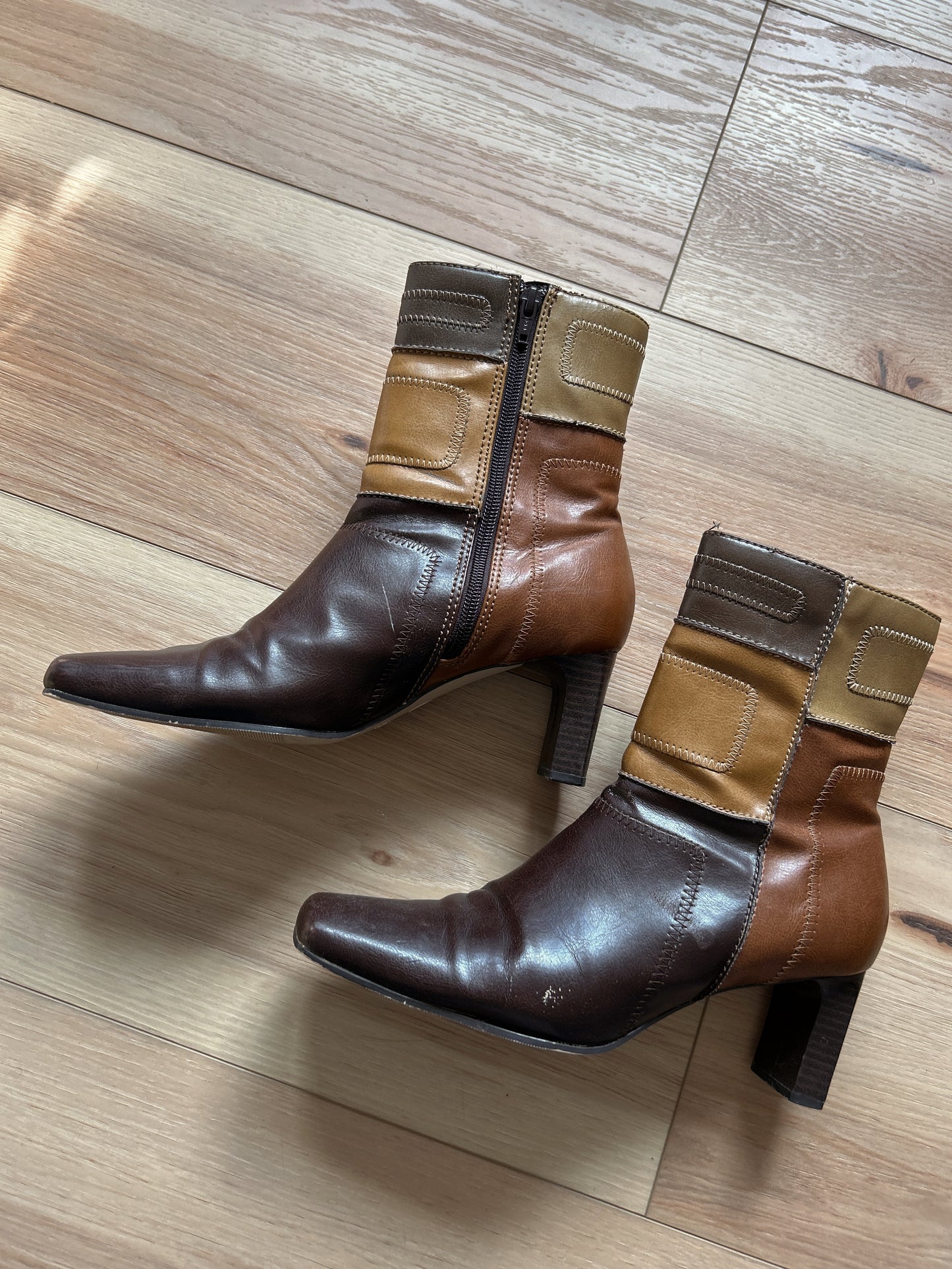 heeled patchwork boots