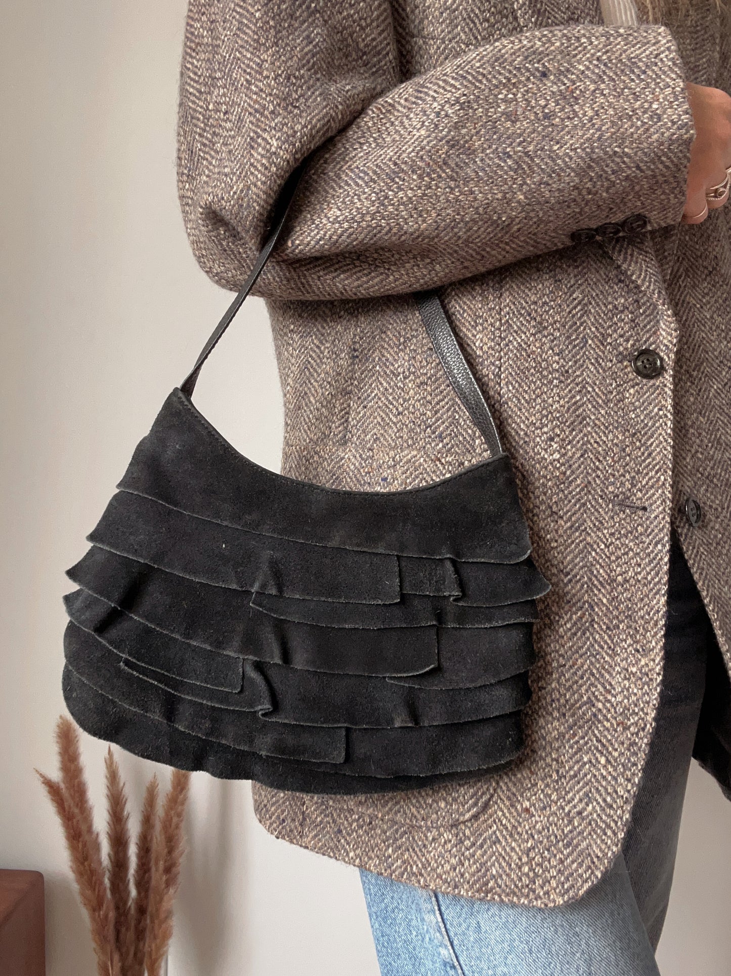 leather ruffle mini-bag