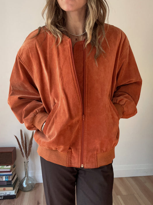 orange suede bomber